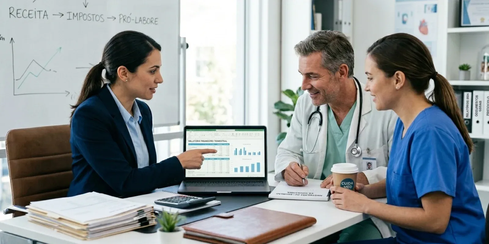 Médico sócio calculando o pró-labore para otimizar o Fator R